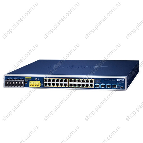 Коммутатор промышленный управляемый L2, PoE+ 24 порта RJ45 10/100/1000 Мб/с, 4 порта SFP+ 10G Коммутатор промышленный управляемый L2, PoE+ 24 порта RJ45 10/100/1000 Мб/с, 4 порта SFP+ 10G IGS-R4215-24P4X