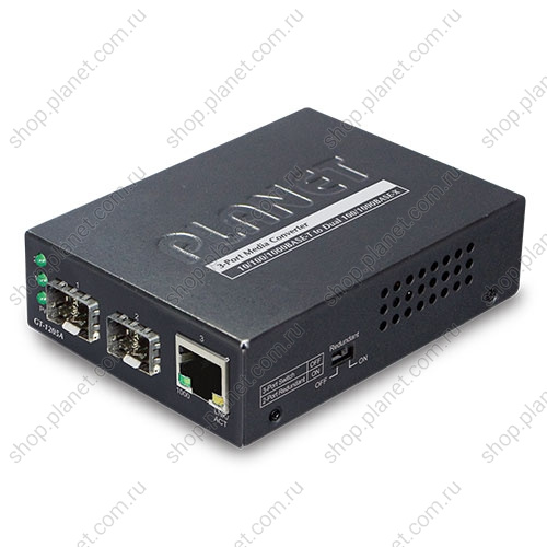 Медиаконвертер с 2 SFP портами 100/1000 Мб/с, RJ45 10/100/1000 Мб/с Медиаконвертер с 2 SFP портами 100/1000 Мб/с, RJ45 10/100/1000 Мб/с GT-1205A