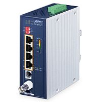 Промышленный конвертер VDSL2 PoE+ IP30, 4 порта RJ45 10/100/1000 Мб/с, 1 порт BNC, 1 порт RJ11, профиль 35b/30a с векторингом, до 300/100 Мб/с (-40~75°C, двойное питание 12~54В DC, бюджет PoE 120Вт) IVC-234GPT