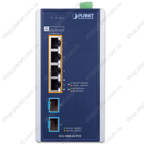 Коммутатор промышленный PoE++ 4 порта RJ45 10/100/1000/2.5G, 2 порта SFP+ 10G фото 2 Коммутатор промышленный PoE++ 4 порта RJ45 10/100/1000/2.5G, 2 порта SFP+ 10G IGS-1000-4UP2X фото 2