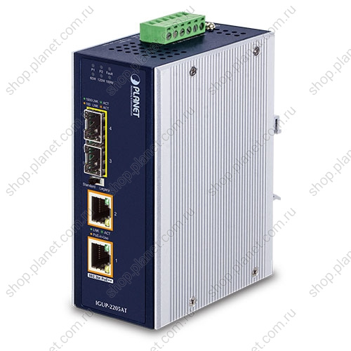 Медиаконвертер промышленный PoE++ с 2 SFP портами 100/1000 Мб/с, 2 RJ45 10/100/1000 Мб/с Медиаконвертер промышленный PoE++ с 2 SFP портами 100/1000 Мб/с, 2 RJ45 10/100/1000 Мб/с IGUP-2205AT