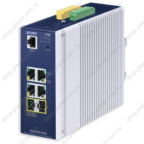 Коммутатор TSN промышленный управляемый L2+, 4 порта RJ45 10/100/1000 Мб/с, 2 порта SFP 1000/2.5G Коммутатор TSN промышленный управляемый L2+, 4 порта RJ45 10/100/1000 Мб/с, 2 порта SFP 1000/2.5G TSN-5225-4T2S