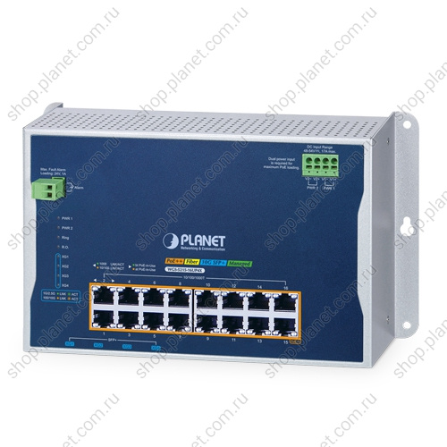 Коммутатор промышленный управляемый L2+, PoE++ 16 портов RJ45 10/100/1000 Мб/с, 4 порта SFP+ 10G, настенный Коммутатор промышленный управляемый L2+, PoE++ 16 портов RJ45 10/100/1000 Мб/с, 4 порта SFP+ 10G, настенный WGS-5215-16UP4X