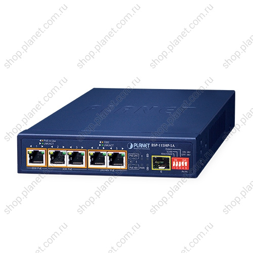 Коммутатор промышленный PoE+ 5 портов RJ45 10/100/1000 Мб/с, 1 порт SFP 1000 Мб/с, с ЖК дисплеем на возобновляемой энергии Коммутатор промышленный PoE+ 5 портов RJ45 10/100/1000 Мб/с, 1 порт SFP 1000 Мб/с, с ЖК дисплеем на возобновляемой энергии BSP-115HP-5A