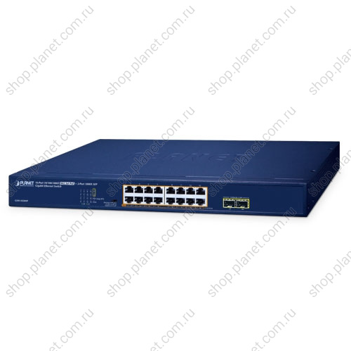 Коммутатор неуправляемый РоЕ 16 портов RJ45 10/100/1000 Мб/с, 2 порта SFP 1000 Мб/с Коммутатор неуправляемый РоЕ 16 портов RJ45 10/100/1000 Мб/с, 2 порта SFP 1000 Мб/с GSW-1820HP
