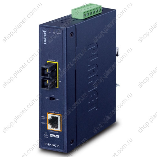 Медиаконвертер промышленный PoE+ с SC портом 1000 Мб/с, 20км, одномод, RJ-45 10/100/1000 Мб/с Медиаконвертер промышленный PoE+ с SC портом 1000 Мб/с, 20км, одномод, RJ-45 10/100/1000 Мб/с IGTP-802TS