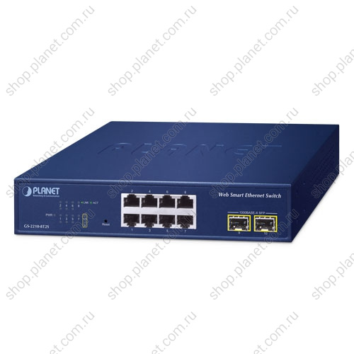 Коммутатор управляемый L2 Web/Smart, 2 порта SFP 1000 Мб/с, 8 портов RJ45 10/100/1000 Мб/с GS-2210-8T2S Коммутатор управляемый L2 Web/Smart, 2 порта SFP 1000 Мб/с, 8 портов RJ45 10/100/1000 Мб/с