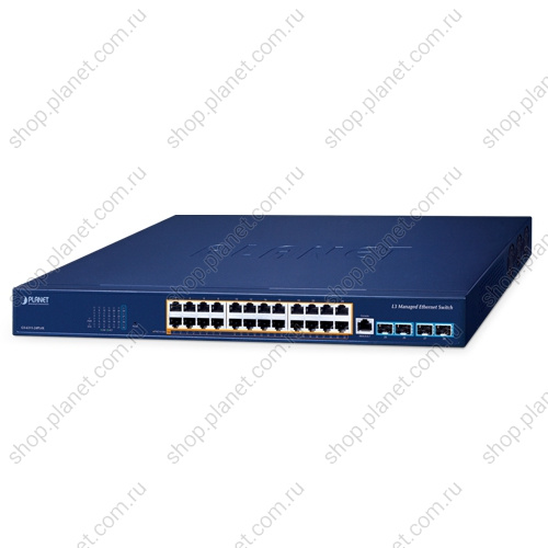 Коммутатор управляемый L3, PoE 24 порта RJ45 10/100/1000 Мб/с, 4 порта SFP+ 10G Коммутатор управляемый L3, PoE 24 порта RJ45 10/100/1000 Мб/с, 4 порта SFP+ 10G GS-6311-24PL4X