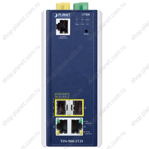 Медиаконвертер промышленный TSN с 2 SFP портами 1000/2.5G, 2 RJ45 10/100/1000 Мб/с, управляемый фото 2 Медиаконвертер промышленный TSN с 2 SFP портами 1000/2.5G, 2 RJ45 10/100/1000 Мб/с, управляемый TSN-900-2T2S фото 2