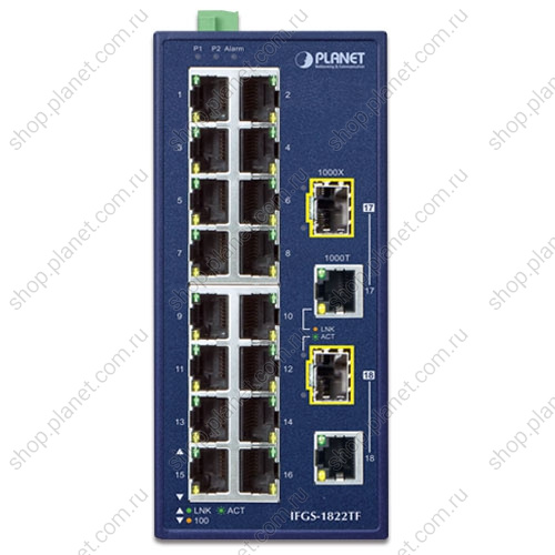 Коммутатор промышленный 16 портов RJ45 10/100 Мб/с,2 комбо порта SFP/ RJ45 10/100/1000 Мб/с фото 2 Коммутатор промышленный 16 портов RJ45 10/100 Мб/с,2 комбо порта SFP/ RJ45 10/100/1000 Мб/с IFGS-1822TF фото 2