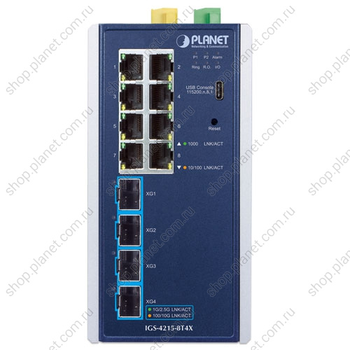 Коммутатор промышленный управляемый L2+, 8 портов RJ45 10/100/1000 Мб/с, 4 порта SFP+ 10G фото 2 Коммутатор промышленный управляемый L2+, 8 портов RJ45 10/100/1000 Мб/с, 4 порта SFP+ 10G IGS-4215-8T4X фото 2