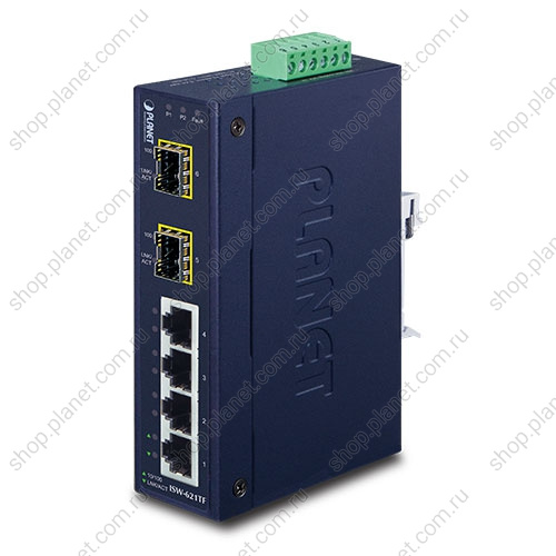 Коммутатор промышленный 4 порта RJ45 10/100 Мб/с, 2 порта SFP 100 Мб/с Коммутатор промышленный 4 порта RJ45 10/100 Мб/с, 2 порта SFP 100 Мб/с ISW-621TF