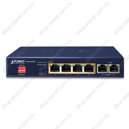 Коммутатор неуправляемый РоЕ 4 порта RJ45 1000 Мб/с, 2 порта RJ45 1000 Мб/с фото 2 Коммутатор неуправляемый РоЕ 4 порта RJ45 1000 Мб/с, 2 порта RJ45 1000 Мб/с GSD-604HP фото 2