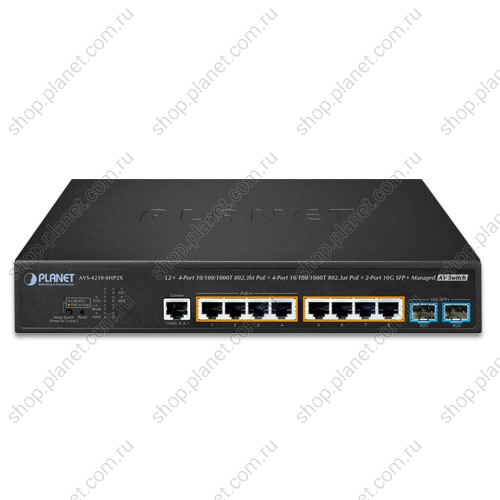 Коммутатор AV управляемый L2+, РоЕ+ 8 портов RJ45 10/100/1000 Мб/с, 2 порта SFP+ 10G фото 2 Коммутатор AV управляемый L2+, РоЕ+ 8 портов RJ45 10/100/1000 Мб/с, 2 порта SFP+ 10G AVS-4210-8HP2X фото 2