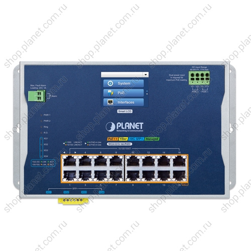 Коммутатор промышленный управляемый L2+, PoE++ 16 портов RJ45 10/100/1000 Мб/с, 4 порта SFP+ 10G, с сенсорным ЖК дисплеем, настенный фото 2 Коммутатор промышленный управляемый L2+, PoE++ 16 портов RJ45 10/100/1000 Мб/с, 4 порта SFP+ 10G, с сенсорным ЖК дисплеем, настенный WGS-5215-16UP4XV фото 2