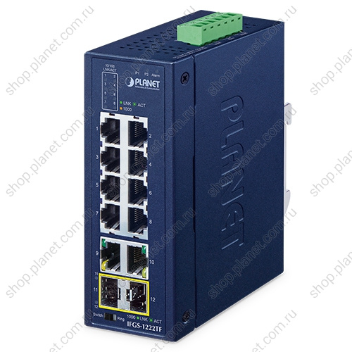 Коммутатор промышленный 8 портов RJ-45 10/100 Мб/с, 2 порта SFP 1000 Мб/с, 2 порта RJ-45 10/100/1000 Мб/с Коммутатор промышленный 8 портов RJ-45 10/100 Мб/с, 2 порта SFP 1000 Мб/с, 2 порта RJ-45 10/100/1000 Мб/с IFGS-1222TF