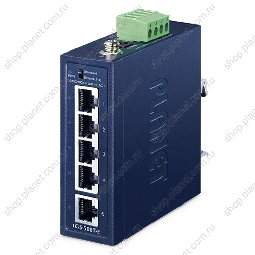 Коммутатор промышленный компактный IP40, 5 портов RJ45 10/100/1000 Мб/с, Extend Mode Коммутатор промышленный компактный IP40, 5 портов RJ45 10/100/1000 Мб/с, Extend Mode IGS-500T-E