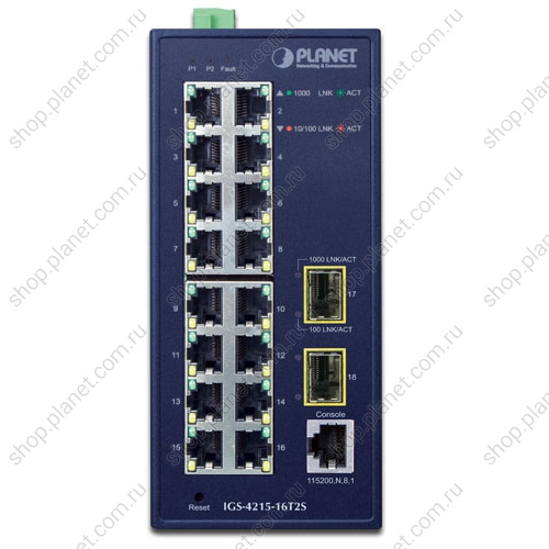 Коммутатор промышленный управляемый L2, 16 портов RJ45 10/100/1000 Мб/с, 2 порта SFP 100/1000 Мб/с фото 2 Коммутатор промышленный управляемый L2, 16 портов RJ45 10/100/1000 Мб/с, 2 порта SFP 100/1000 Мб/с IGS-4215-16T2S фото 2