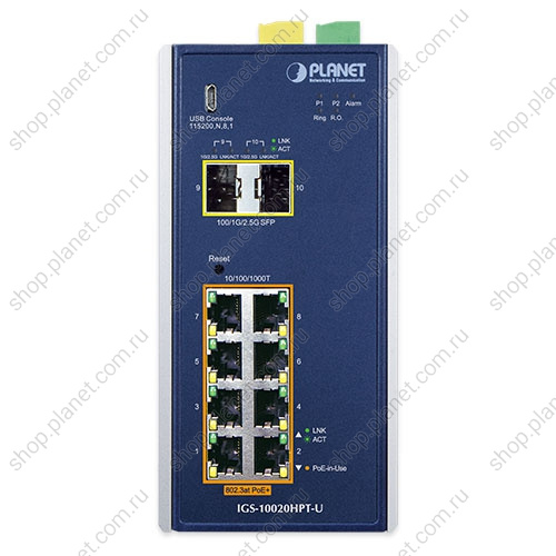 Коммутатор промышленный управляемый L2+/L4, PoE+ 8 портов RJ45 10/100/1000, 2 порта SFP 1000/2.5G, крепление на DIN-рейку или стену фото 2 Коммутатор промышленный управляемый L2+/L4, PoE+ 8 портов RJ45 10/100/1000, 2 порта SFP 1000/2.5G, крепление на DIN-рейку или стену IGS-10020HPT-U фото 2
