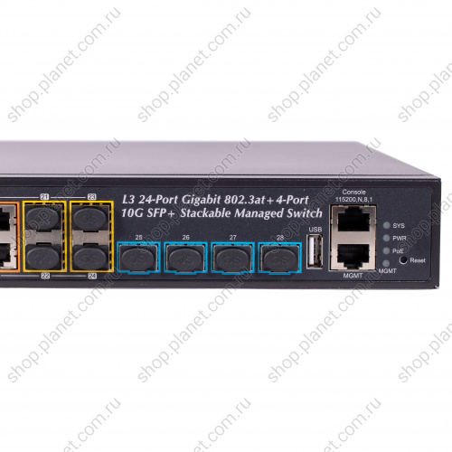 Коммутатор управляемый L3, стекируемый, PoE 24 портa RJ45 1000 Мб/с, 4 порта SFP+ 10G фото 6 Коммутатор управляемый L3, стекируемый, PoE 24 портa RJ45 1000 Мб/с, 4 порта SFP+ 10G SGS-6341-24P4X фото 6