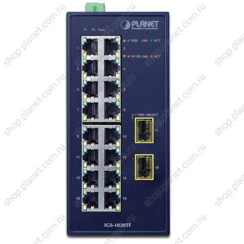 Коммутатор промышленный 16 портов RJ45 10/100/1000 Мб/с, 2 порта SFP 1000 Мб/с фото 2 Коммутатор промышленный 16 портов RJ45 10/100/1000 Мб/с, 2 порта SFP 1000 Мб/с IGS-1820TF фото 2
