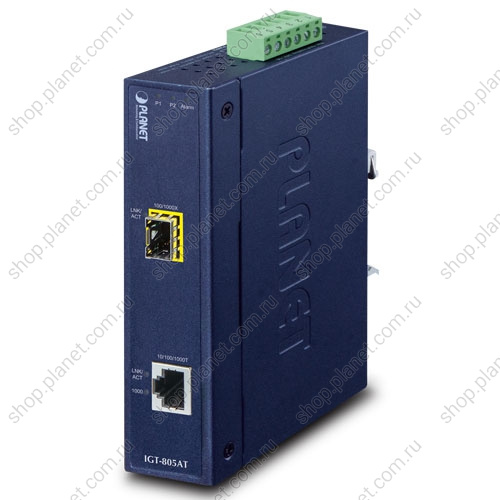 Медиаконвертер промышленный с SFP портом 100/1000 Мб/с, RJ45 10/100/1000 Мб/с Медиаконвертер промышленный с SFP портом 100/1000 Мб/с, RJ45 10/100/1000 Мб/с IGT-805AT