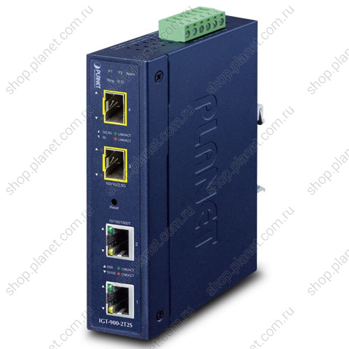 Медиаконвертер промышленный с 2 SFP портами 100/1000/2.5G, 2 RJ45 10/100/1000 Мб/с, управляемый Медиаконвертер промышленный с 2 SFP портами 100/1000/2.5G, 2 RJ45 10/100/1000 Мб/с, управляемый IGT-900-2T2S