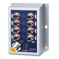 ISW-808PT-M12A Коммутатор промышленный транспортный PoE+ 8 портов M12 10/100 Мб/с, IP50, на DIN-рейку или на стену 