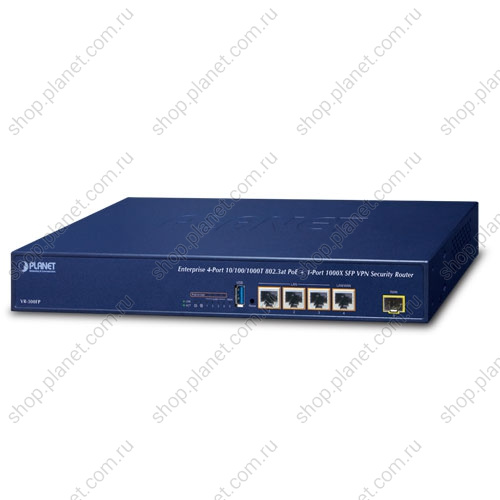 Маршрутизатор с поддержкой VPN, 4 порта RJ45 10/100/1000 Мб/с, 1 порт SFP 1000 Мб/с Маршрутизатор с поддержкой VPN, 4 порта RJ45 10/100/1000 Мб/с, 1 порт SFP 1000 Мб/с VR-300FP
