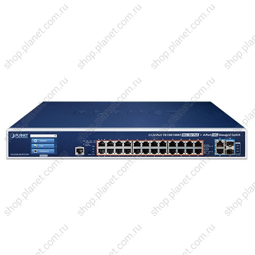 Коммутатор управляемый L3, PoE + 24 порта RJ45 10/100/1000 Мб/с, 2 порта RJ45 10G, 2 порта SFP+ 10G, с LCD дисплеем фото 3 Коммутатор управляемый L3, PoE + 24 порта RJ45 10/100/1000 Мб/с, 2 порта RJ45 10G, 2 порта SFP+ 10G, с LCD дисплеем GS-6320-24UP2T2XV фото 3