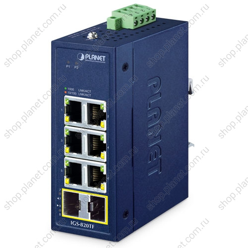 Коммутатор промышленный 6 портов RJ45 10/100/1000 Мб/с, 2 порта SFP 100/1000 Мб/с Коммутатор промышленный 6 портов RJ45 10/100/1000 Мб/с, 2 порта SFP 100/1000 Мб/с IGS-820TF