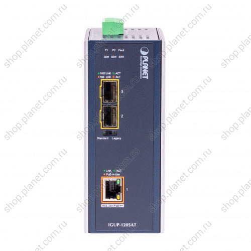 Planet Медиаконвертер промышленный PoE++ с 2 SFP портами 100/1000 Мб/с, RJ45 10/100/1000 Мб/с фото 2 Planet Медиаконвертер промышленный PoE++ с 2 SFP портами 100/1000 Мб/с, RJ45 10/100/1000 Мб/с IGUP-1205AT фото 2