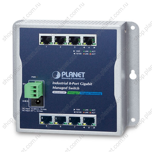 Коммутатор промышленный управляемый L2/L4, 8 портов RJ45 10/100/1000 Мб/с, настенный Коммутатор промышленный управляемый L2/L4, 8 портов RJ45 10/100/1000 Мб/с, настенный WGS-4215-8T