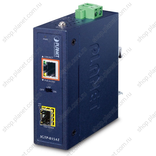 Медиаконвертер промышленный компактный PoE+ с SFP портом 100/1000 Мб/с, RJ45 10/100/1000 Мб/с Медиаконвертер промышленный компактный PoE+ с SFP портом 100/1000 Мб/с, RJ45 10/100/1000 Мб/с IGTP-815AT