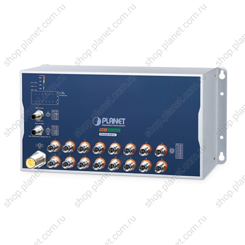 Коммутатор Planet промышленный управляемый L3 16 портов M12 PoE 10/100/1000 Мбс, 2 порта M12 10G, питание 24~54VDC Коммутатор Planet промышленный управляемый L3 16 портов M12 PoE 10/100/1000 Мбс, 2 порта M12 10G, питание 24~54VDC ITS-6326-16P-LV